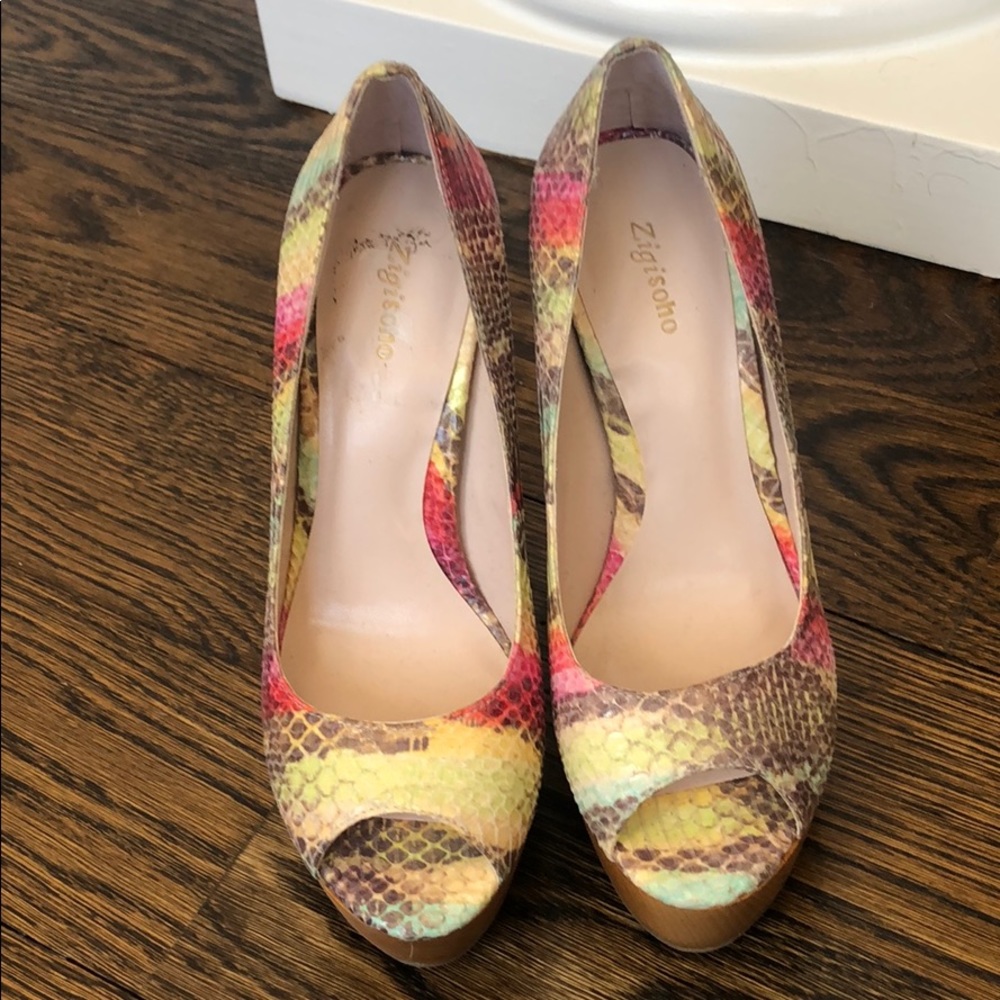 Multi color peep toe platform high heels